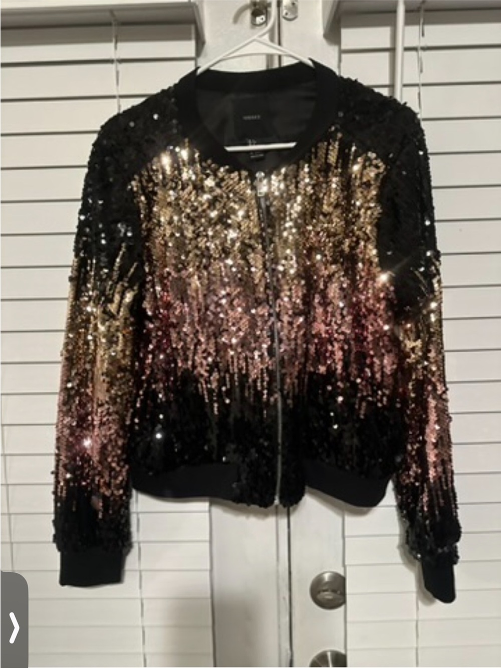 Forever 21 Black Sequin Bomber Jacket with Gold & Rose Ombre